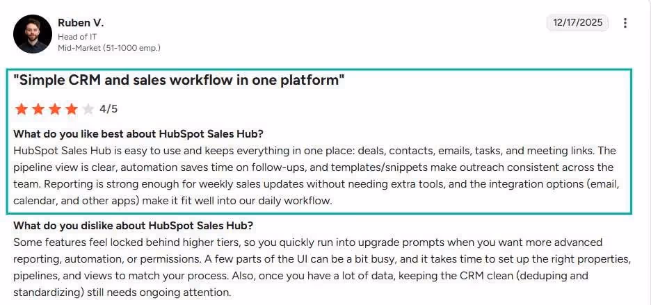 Hubspot g2 review