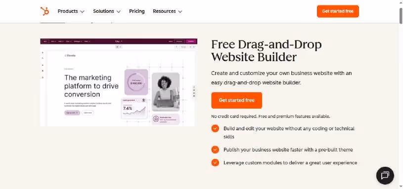 Drag and drop website builder in Hubspot