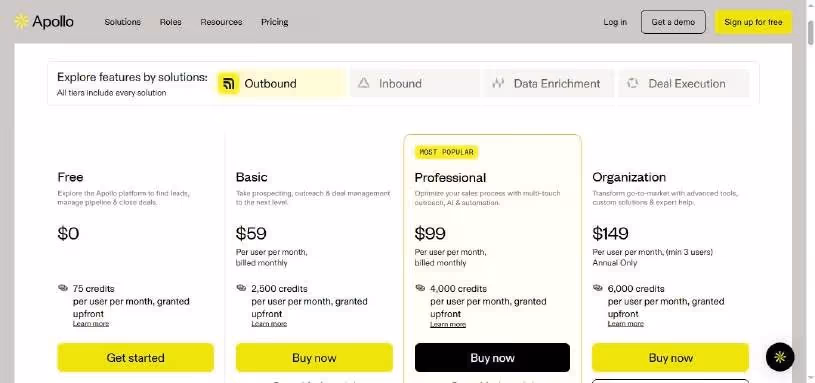 Apollo.io pricing