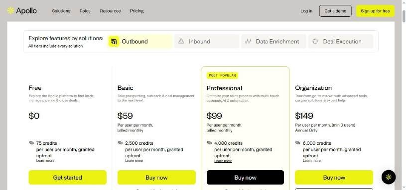 Apollo.io pricing