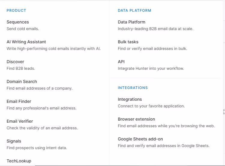 Hunter.io features