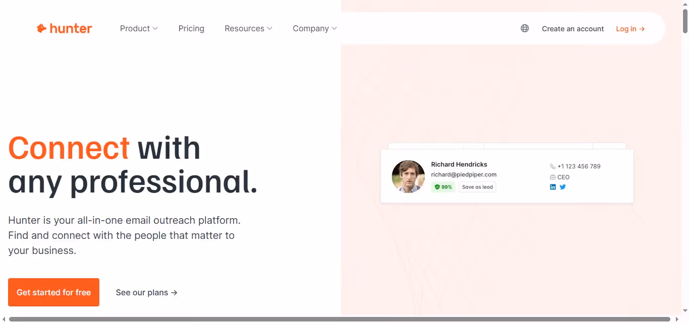 Hunter.io homepage