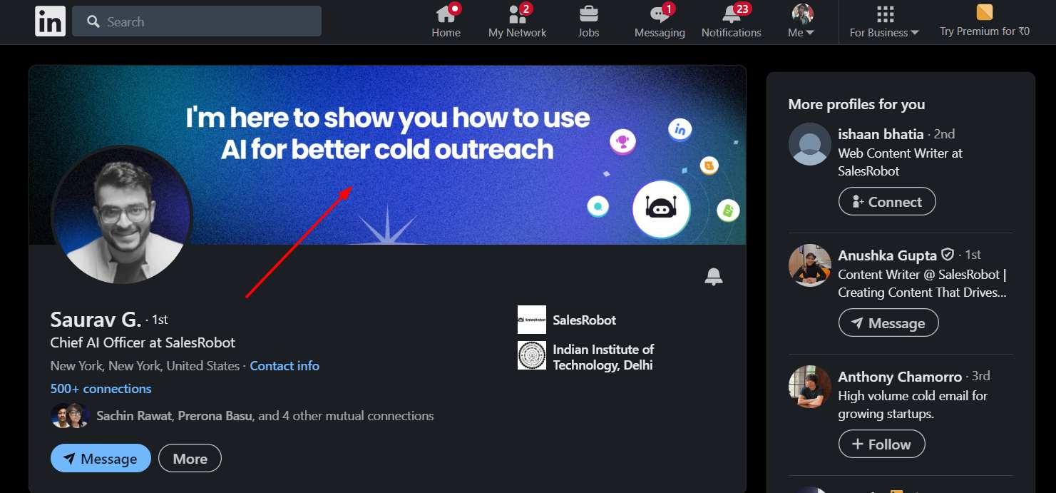 Saurav Gupta SalesRobot LinkedIn profile
