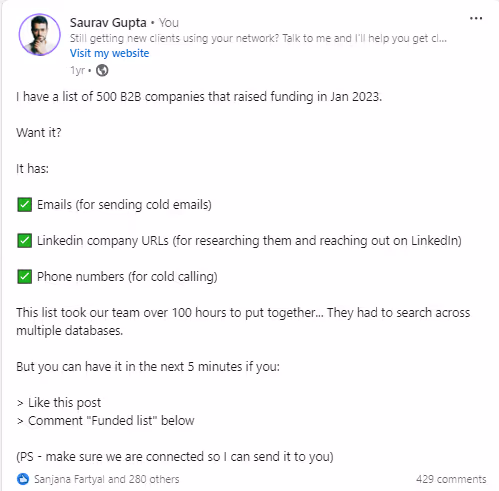 LinkedIn Giveaway example