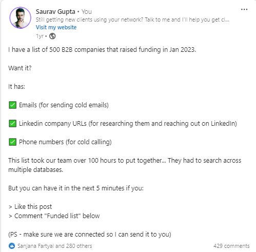 LinkedIn Giveaway example