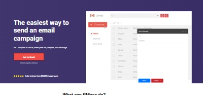 Screenshot of a Gmail interface with a "Compose" button, a list of contacts, and a "Send Message" pop-up, indicating email campaign functionality