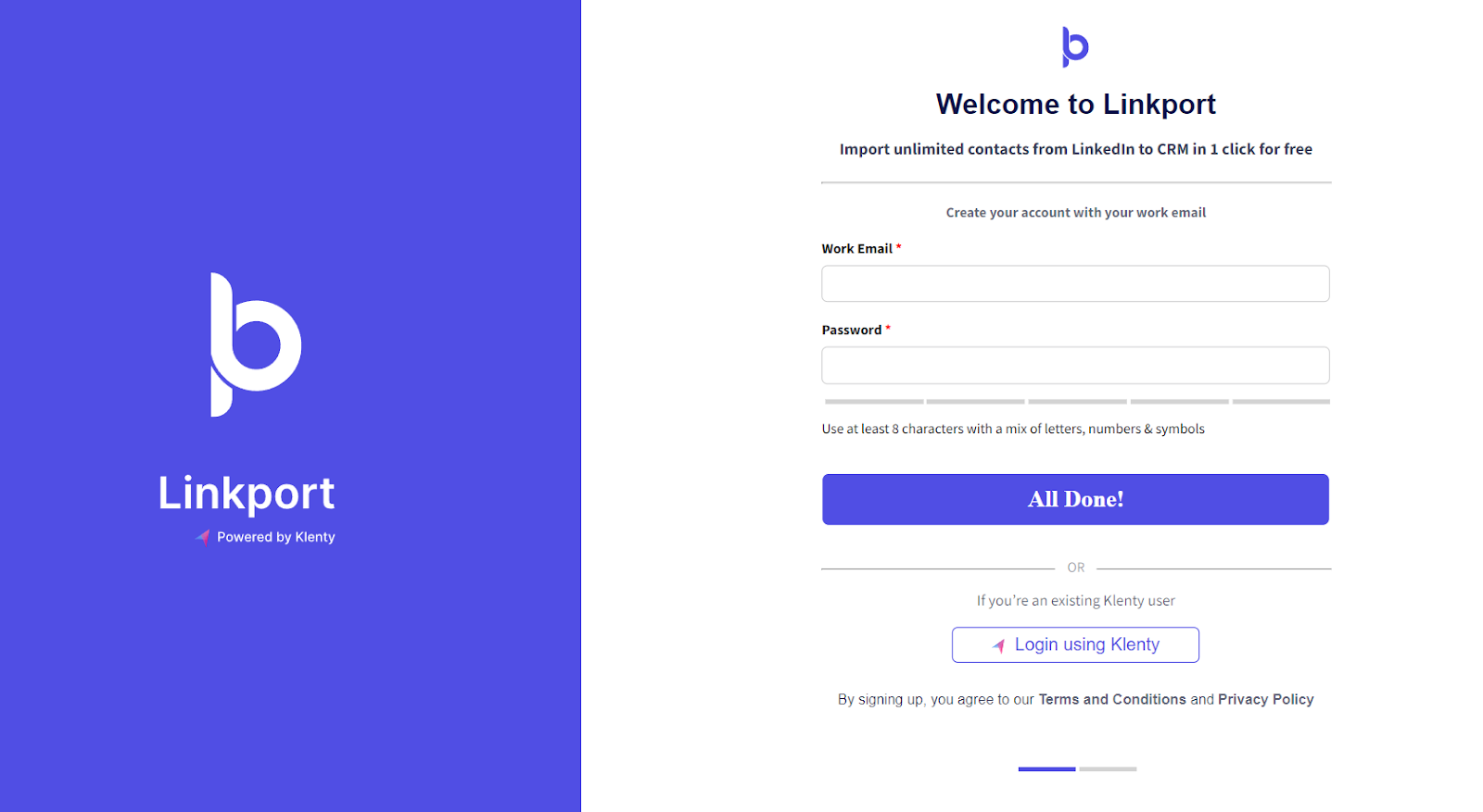 LinkPort login screen