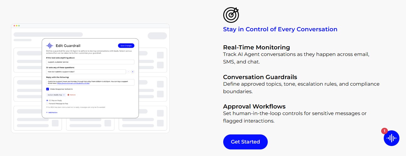 Screenshot of a webpage showing AI agent conversation guardrail settings.