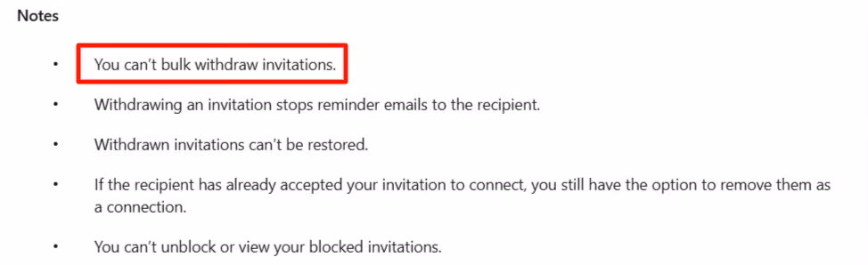LinkedIn policy saying it can't bulk withdraw