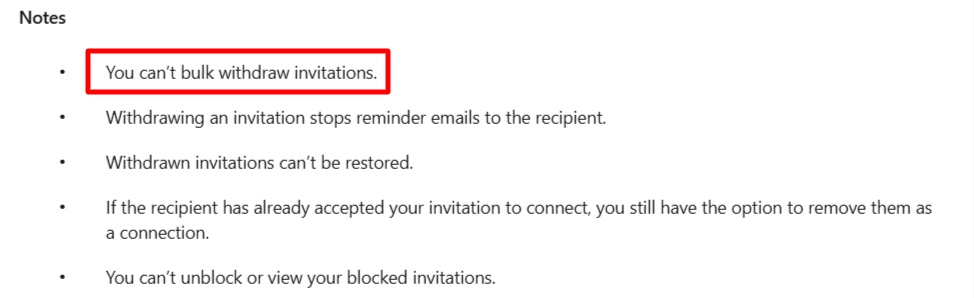 LinkedIn policy saying it can't bulk withdraw