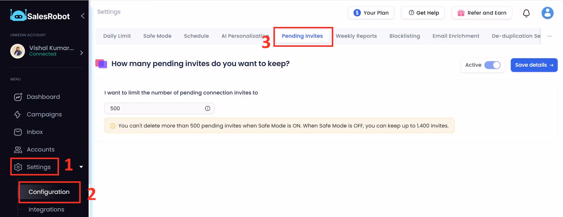 SalesRobot pending invites page