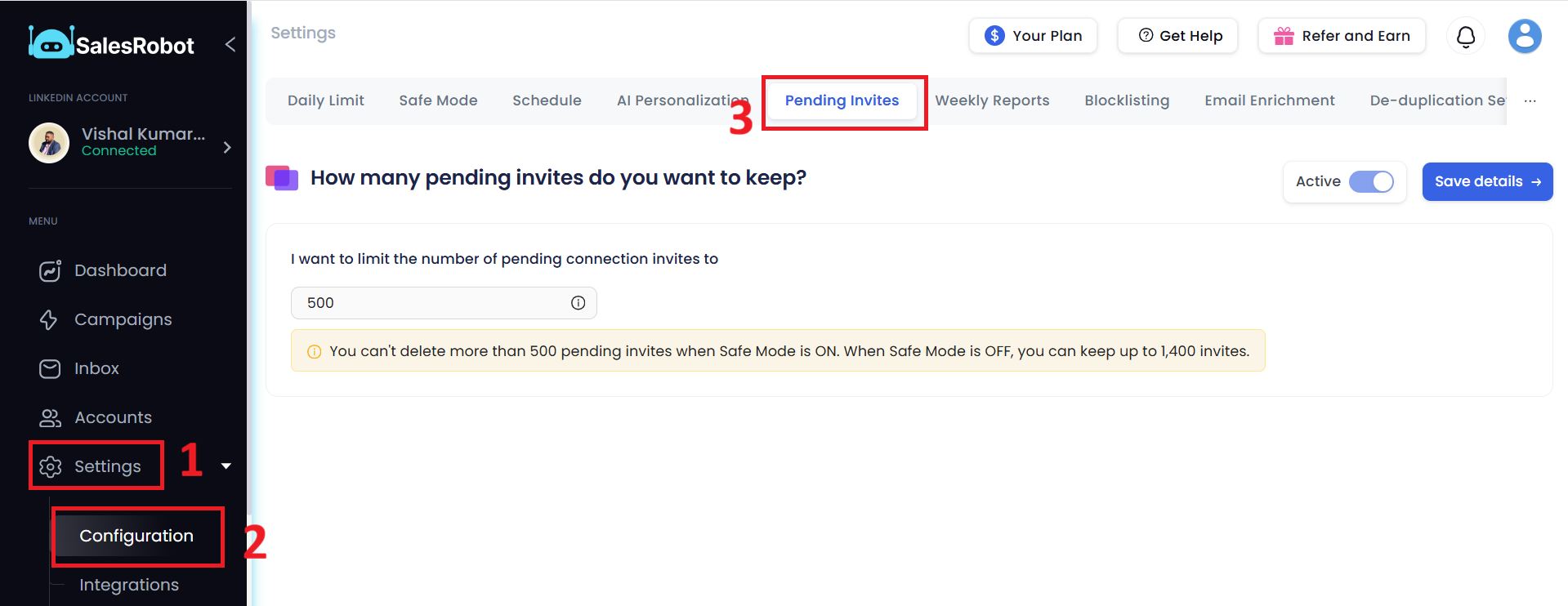 SalesRobot pending invites page