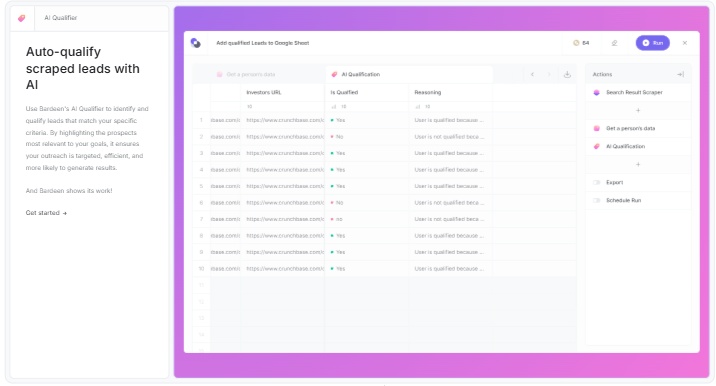 A screenshot of Bardeen's AI qualification feature.