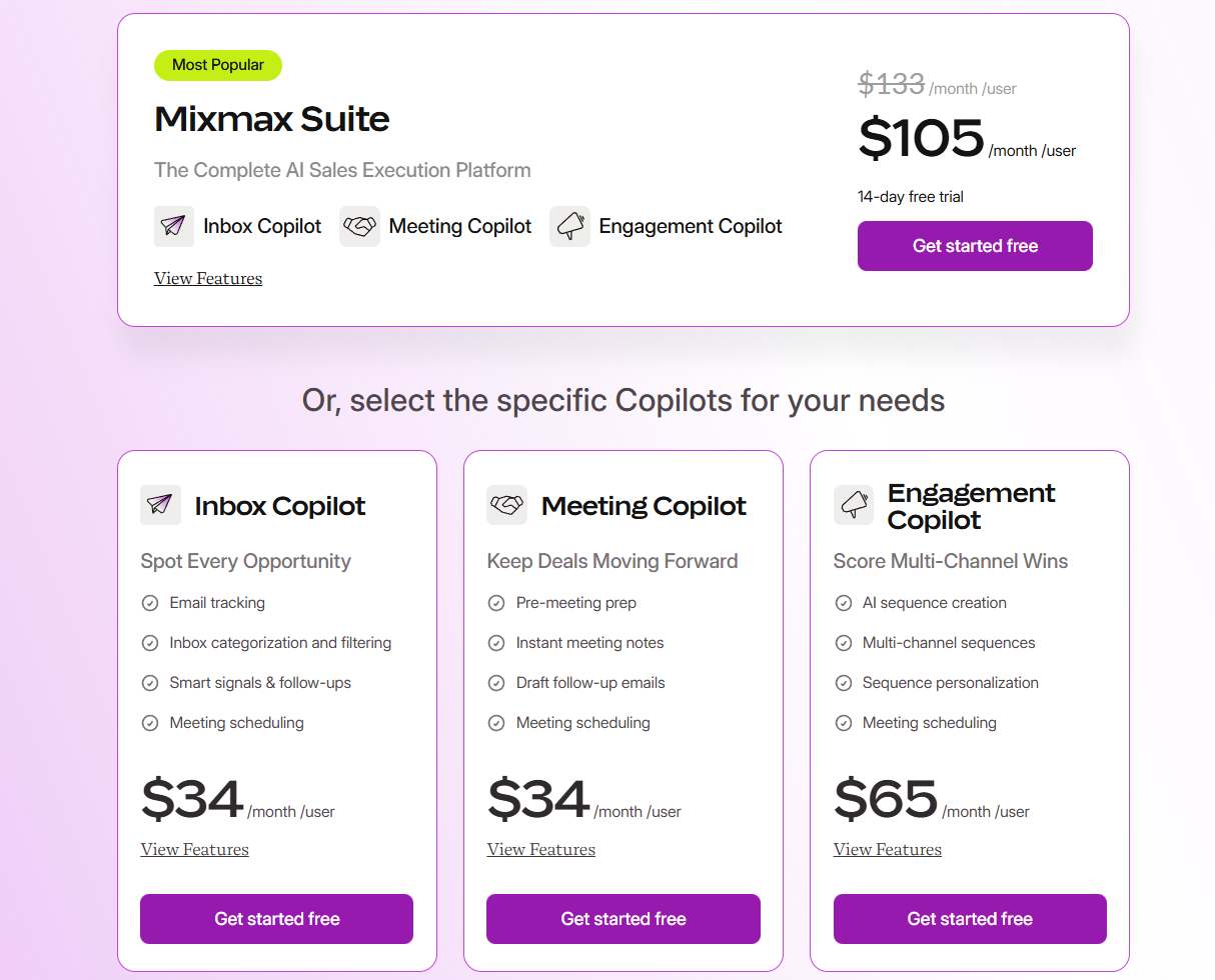 Mixmax pricing plans