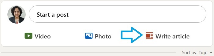 Write article option on LinkedIn feed.