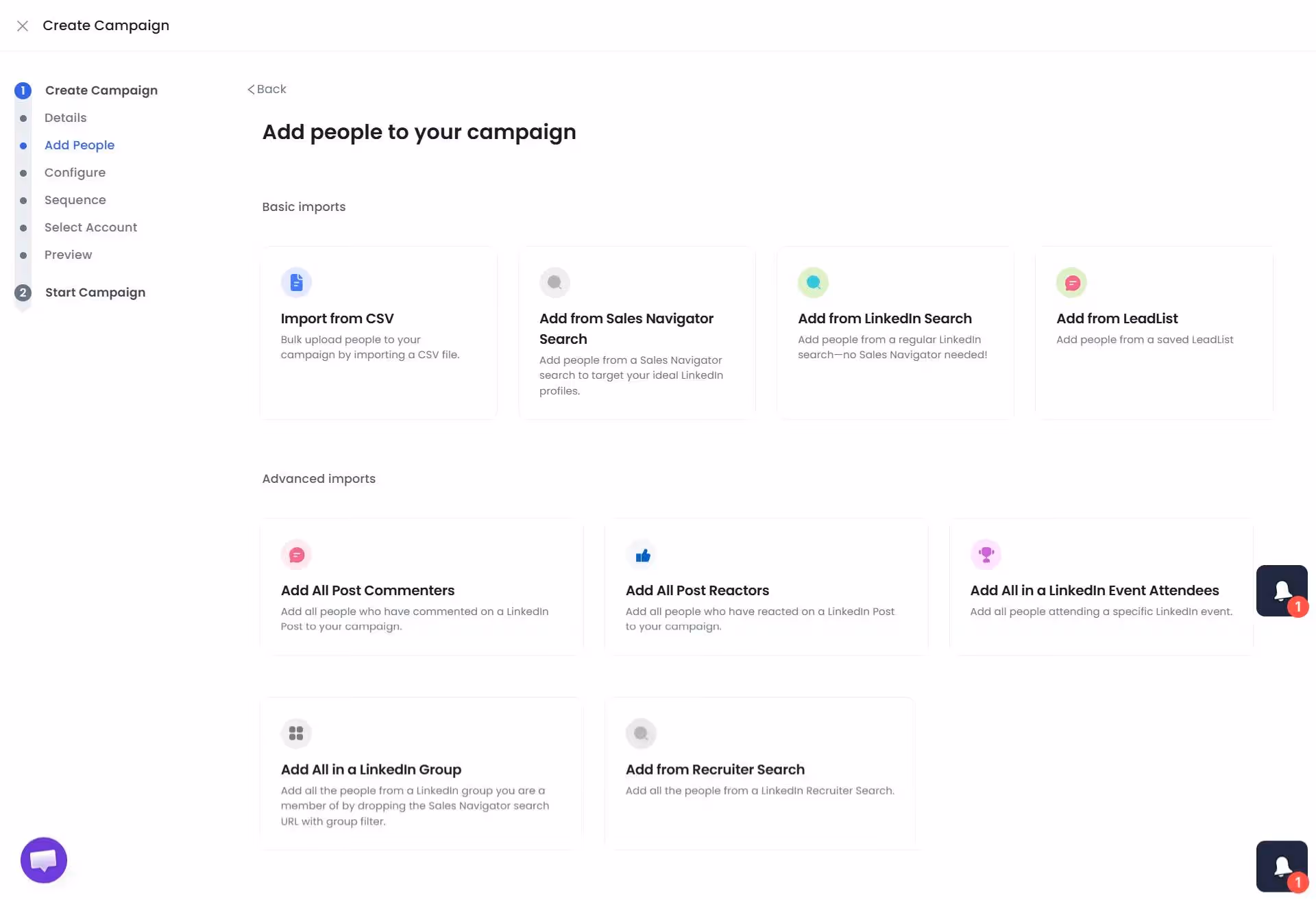 SalesRobot options to add profiles