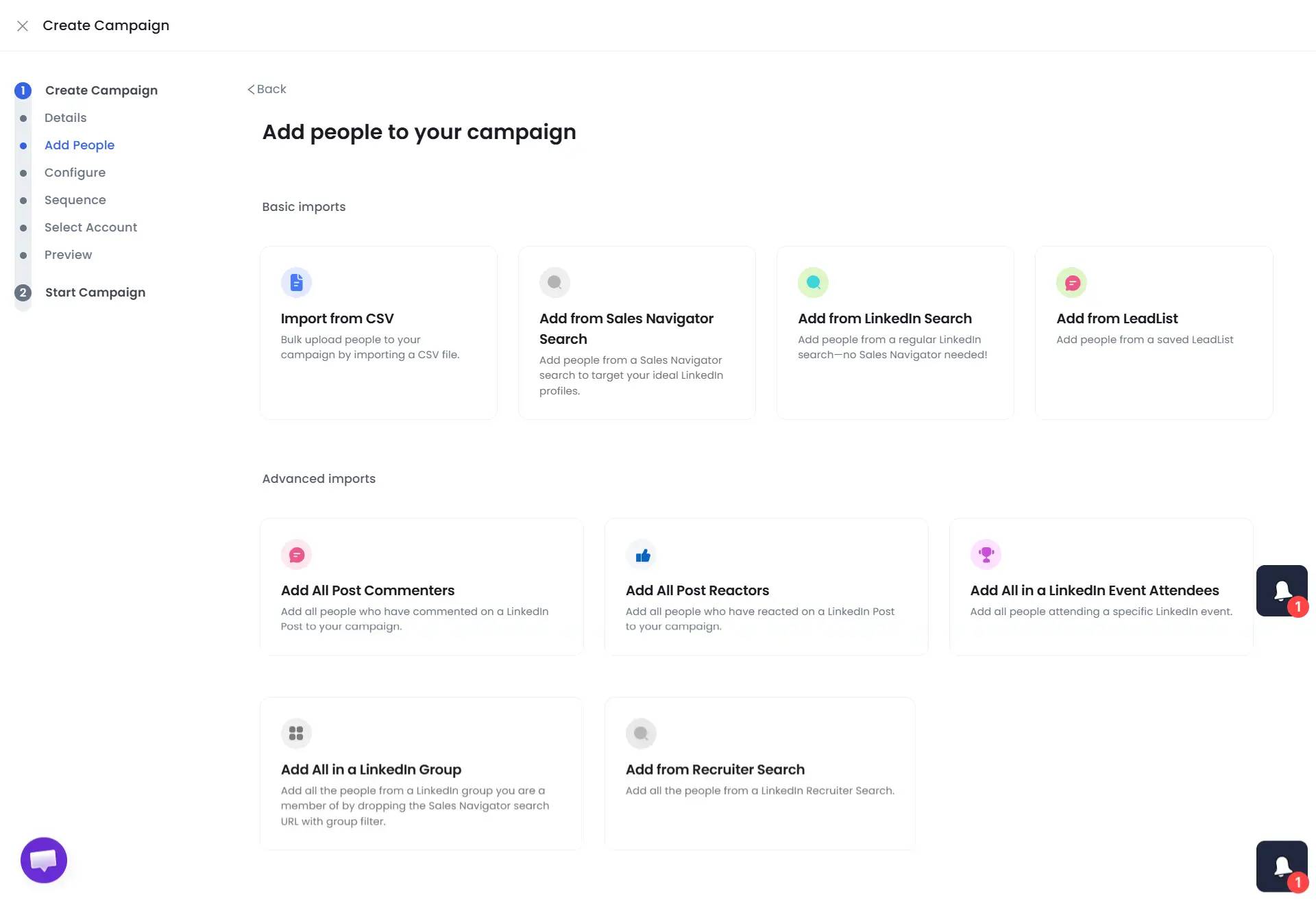 SalesRobot options to add profiles