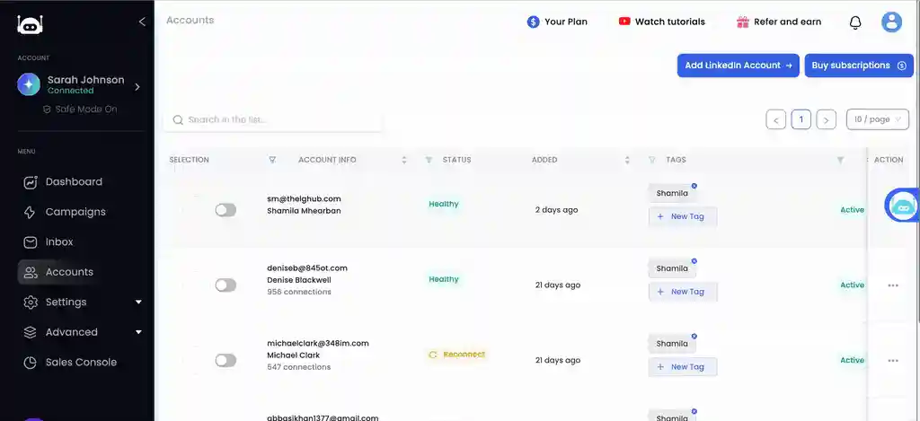 SalesRobot quick LinkedIn account addition
