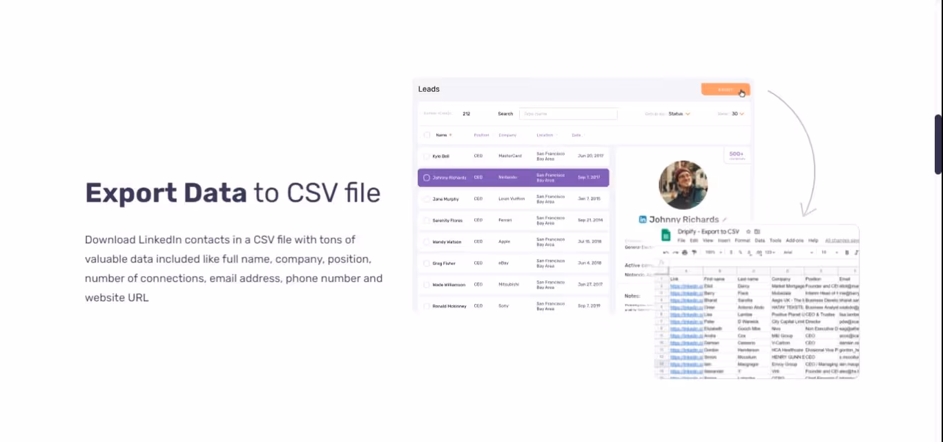 Export feature of Dripify
