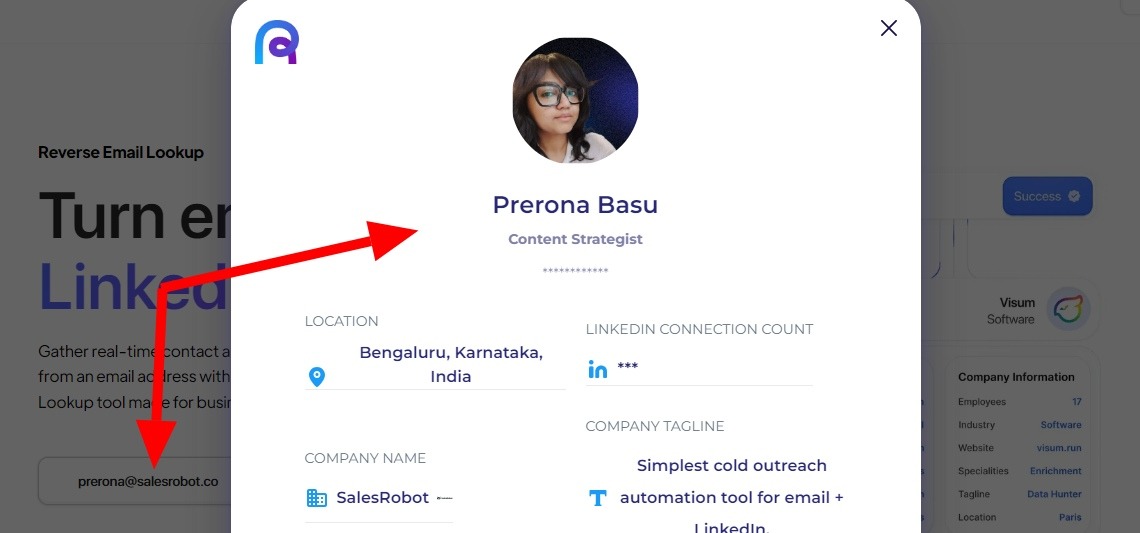Reverse email lookup using Reverse Contact
