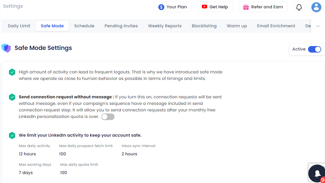 Safe mode in SalesRobot