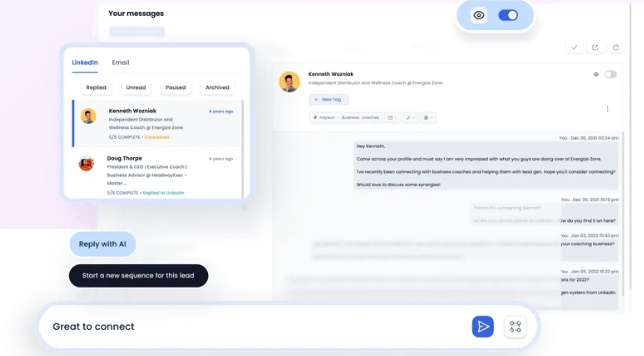 AI email and LinkedIn message interface