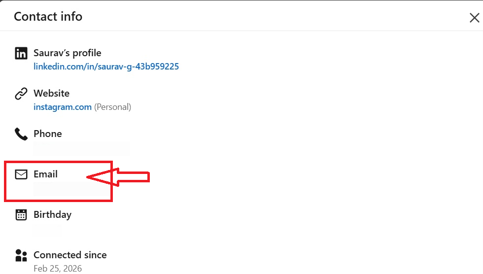 popup with contact info of your 1st degree connection.