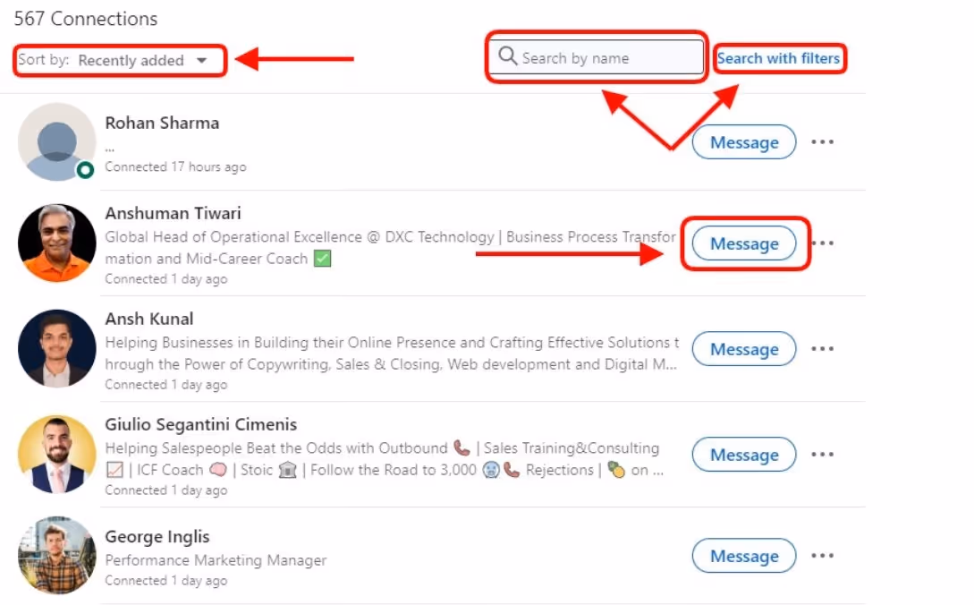 your 1st degree connections and how you can reach out to them.