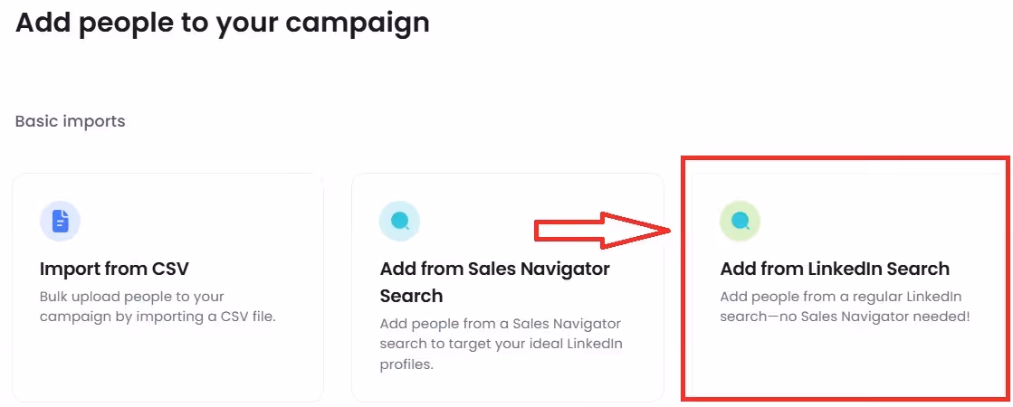 you need to click on "Add all in LinkedIn search" to create a LinkedIn search URL campaign.