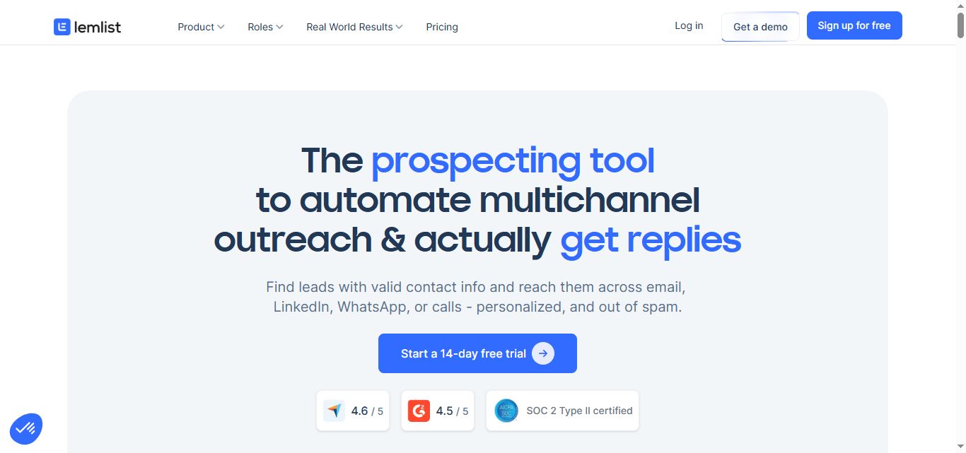 Lemlist homepage showcasing cold outreach tools.