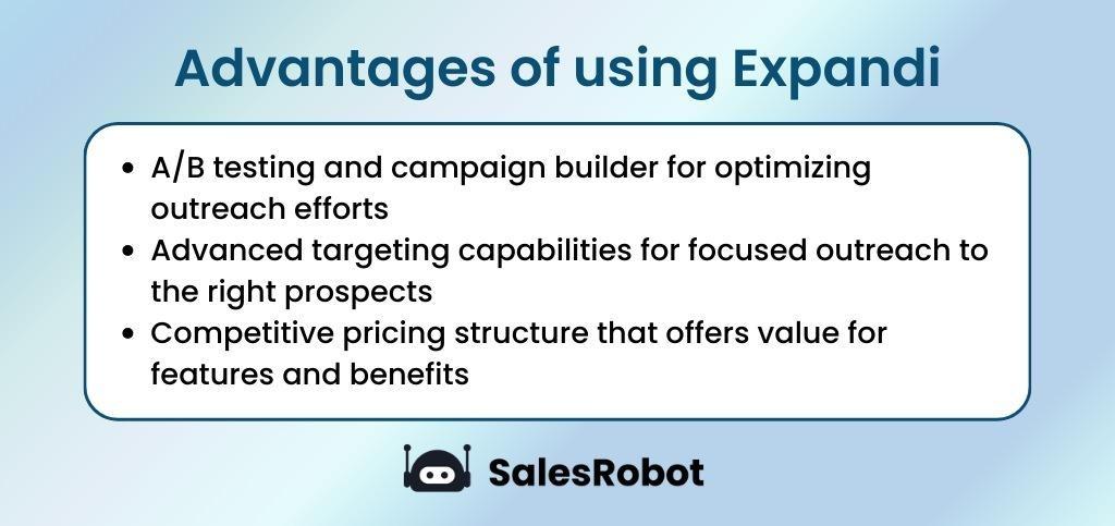 Advantages of using Expandi listed by SalesRobot.