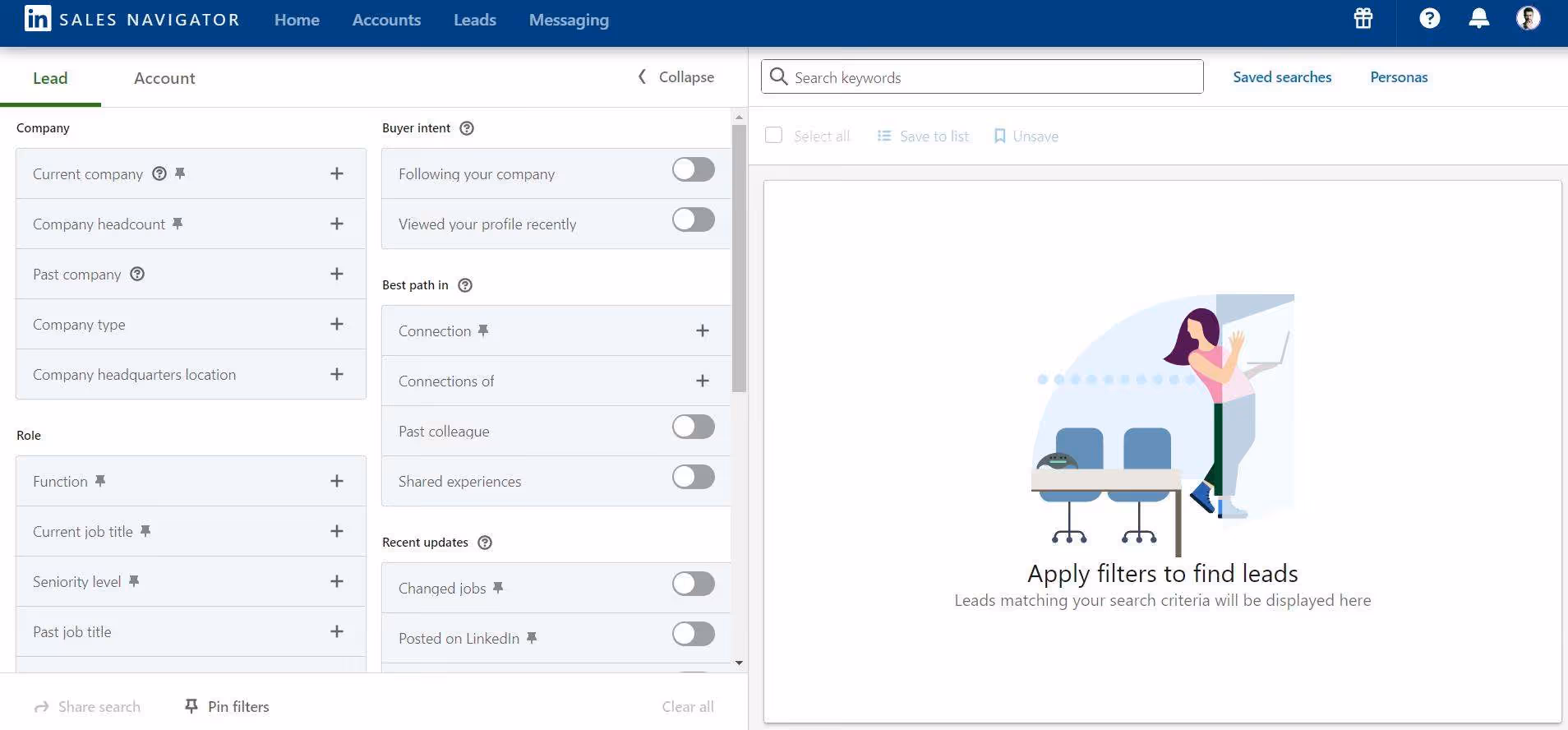 sales nav filters