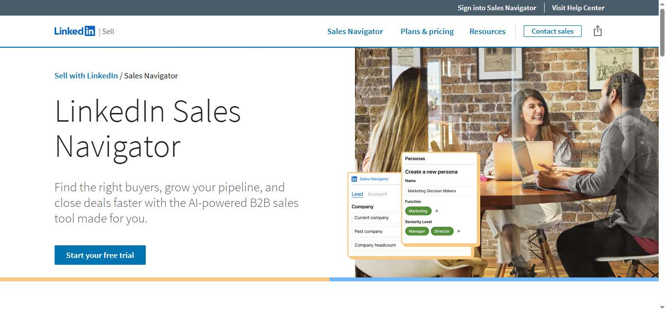 Sales Navigator homepage