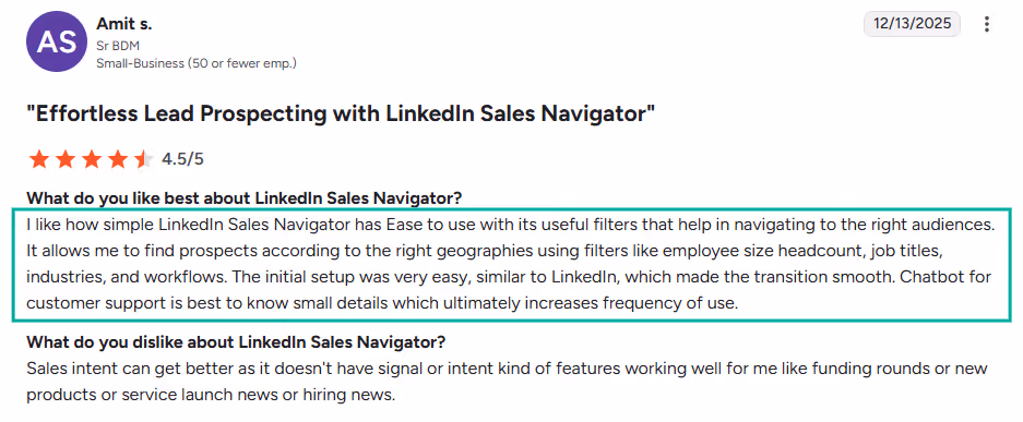 Sales navigator G2 review