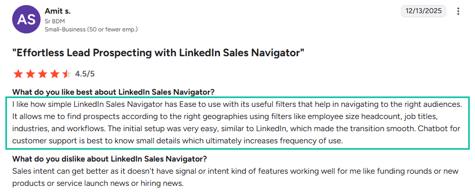 Sales navigator G2 review