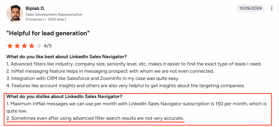 Sales Navigator g2 review