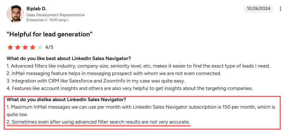 Sales Navigator g2 review