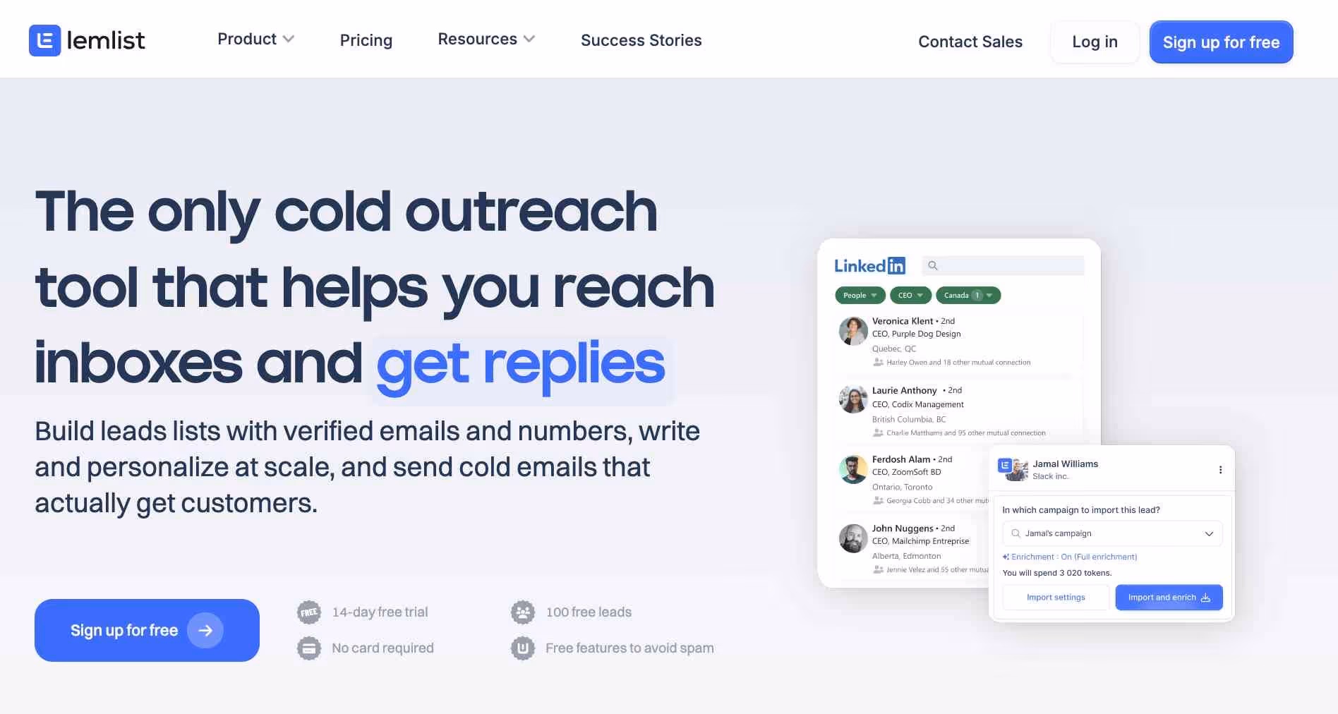 Lemlist cold outreach tool interface with LinkedIn integration.