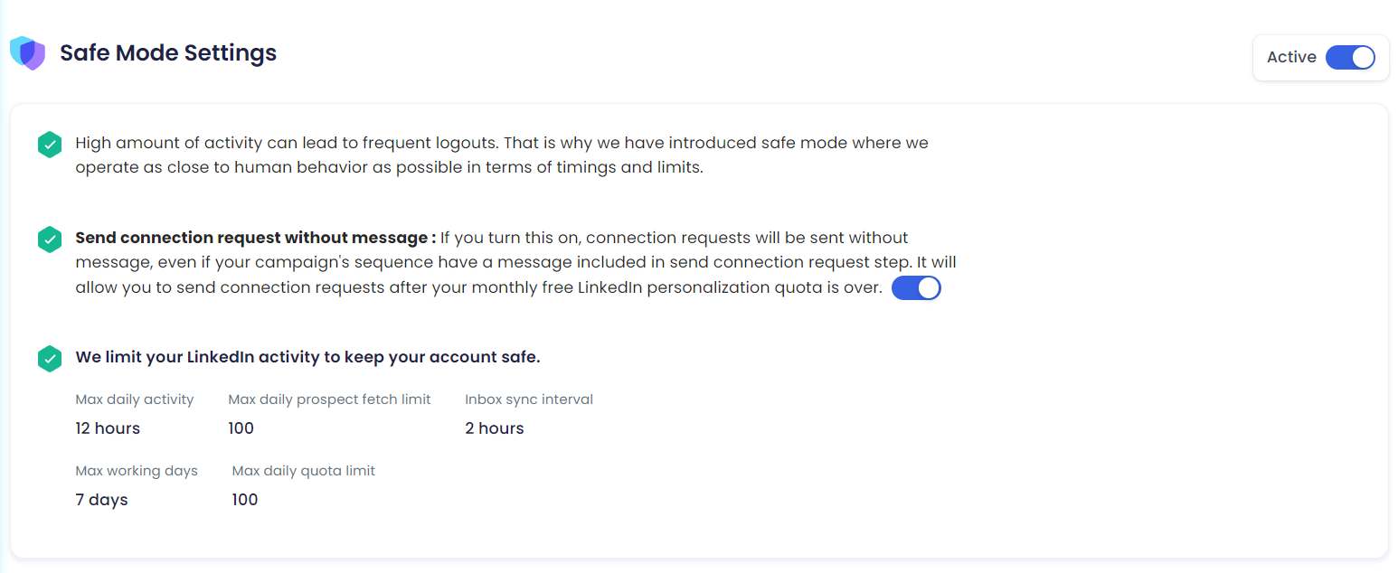 SalesRobot safe mode settings