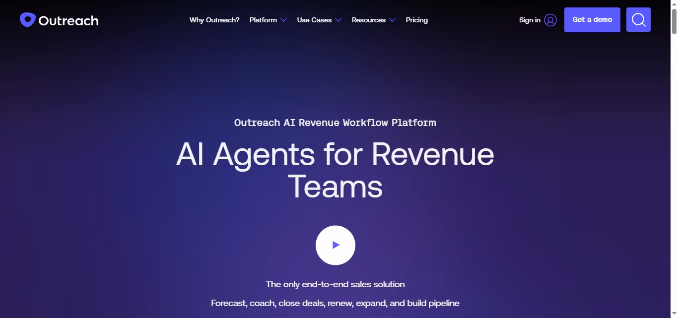 Outreach sales engagement platform homepage.