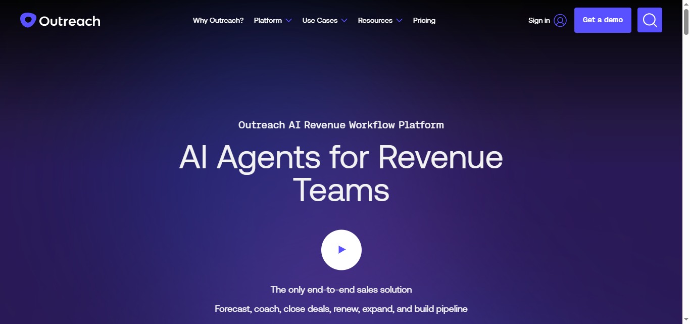 Outreach sales engagement platform homepage.