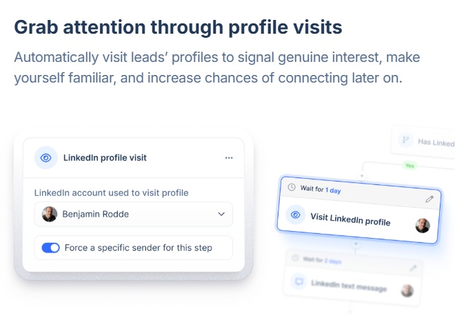 Grab attention through LinkedIn profile visits automation.