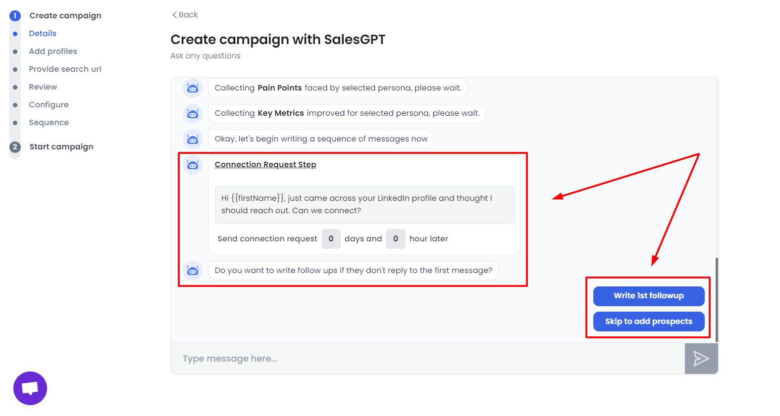 Message sequence drafting in SalesRobot