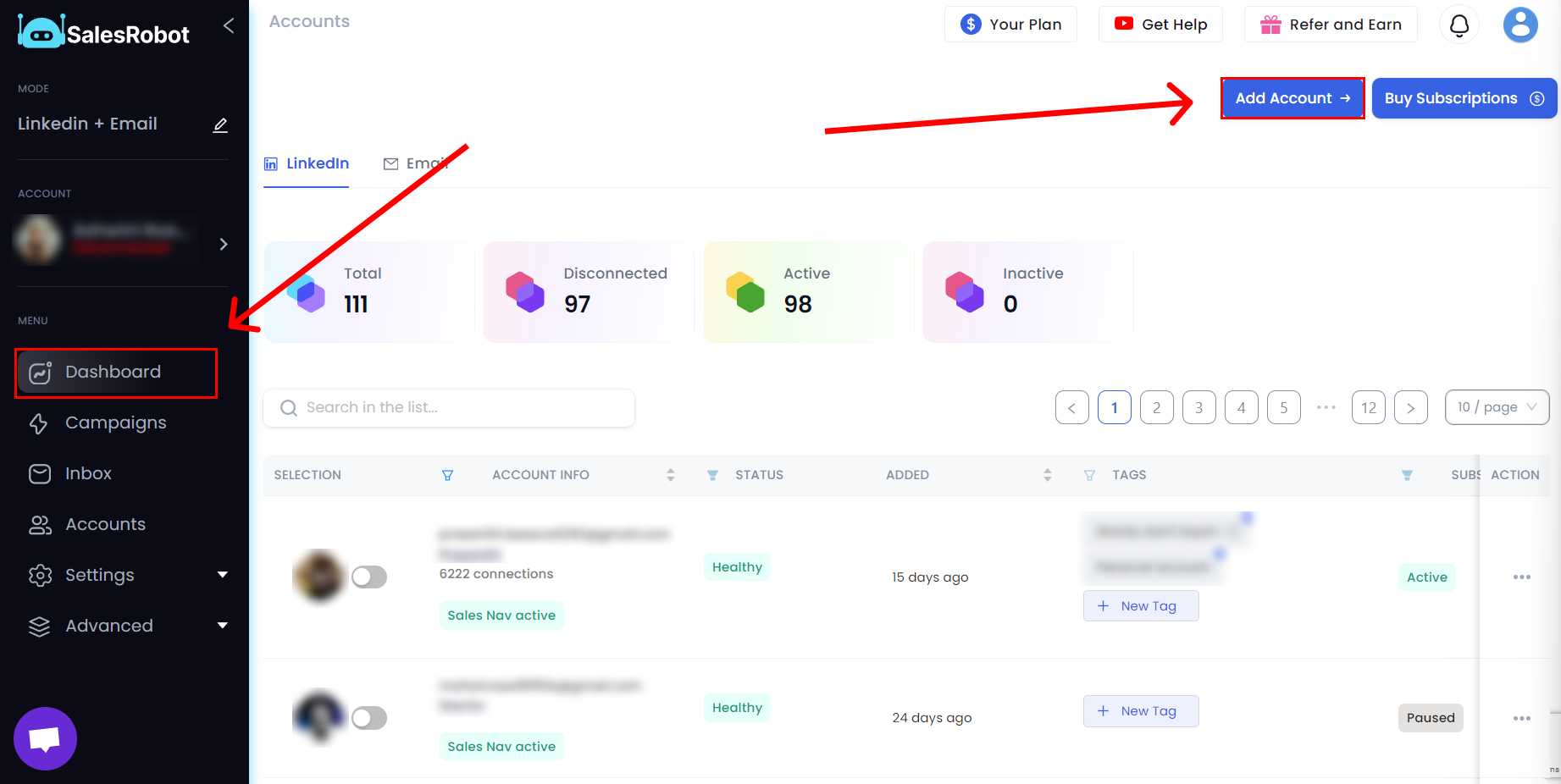 SalesRobot dashboard