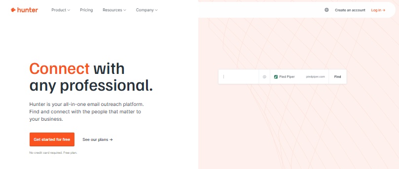 Hunter platform interface for finding and connecting with professionals