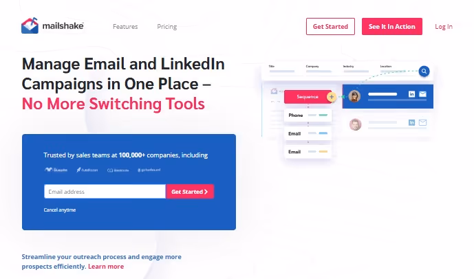 Mailshake platform interface for managing email and LinkedIn campaigns