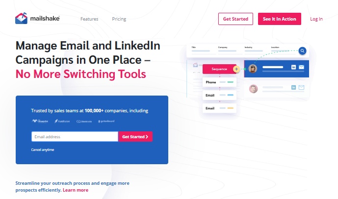 Mailshake platform interface for managing email and LinkedIn campaigns