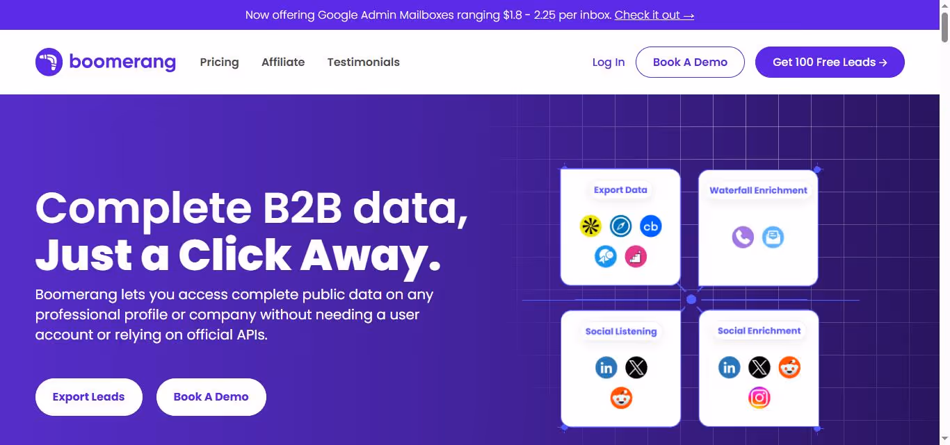 Gif of Boomerang home page