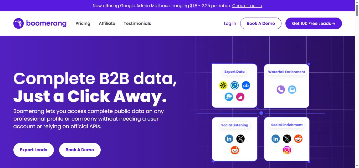 Gif of Boomerang home page