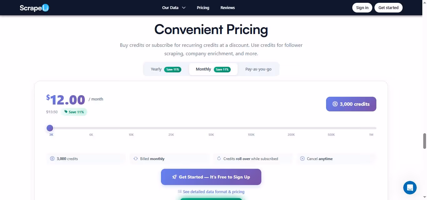 Scrapeli pricing details